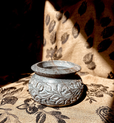 Floral Carved Incense Smudge Pot